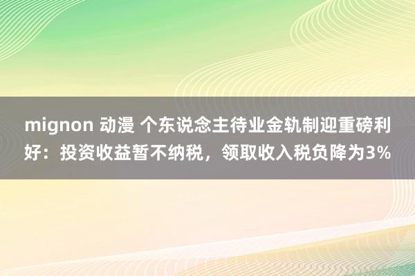 mignon 动漫 个东说念主待业金轨制迎重磅利好：投资收益暂不纳税，领取收入税负降为3%