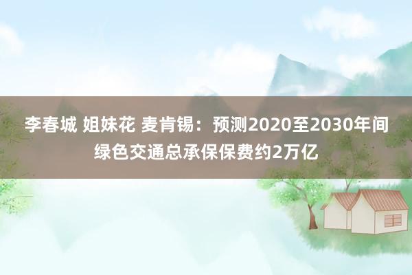 李春城 姐妹花 麦肯锡：预测2020至2030年间绿色交通总承保保费约2万亿