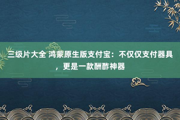 三级片大全 鸿蒙原生版支付宝：不仅仅支付器具，更是一款酬酢神器