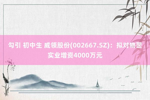 勾引 初中生 威领股份(002667.SZ)：拟对物翌实业增资4000万元