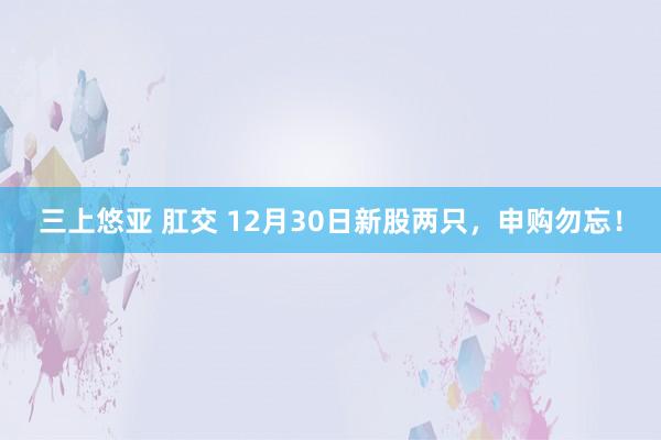 三上悠亚 肛交 12月30日新股两只，申购勿忘！