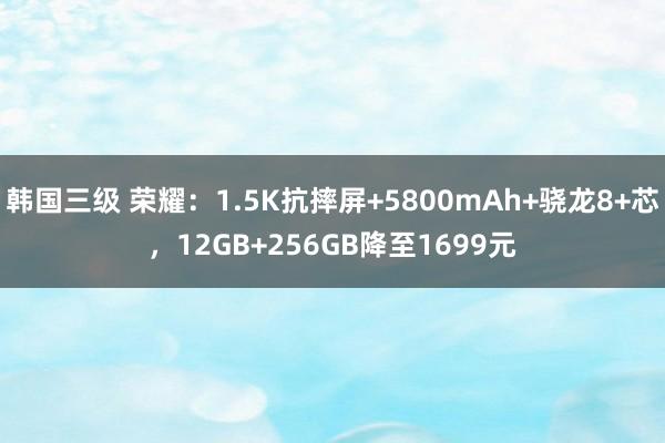 韩国三级 荣耀：1.5K抗摔屏+5800mAh+骁龙8+芯，12GB+256GB降至1699元